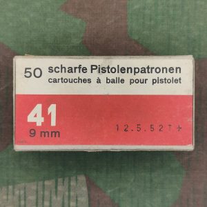 Munitionsschachtel 9 mm Pistolenpatrone 41, 50 Patronen, 1952 (05.12.)
