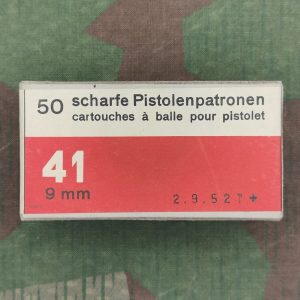 Munitionsschachtel 9 mm Pistolenpatrone 41, 50 Patronen, 1952 (09.02.)