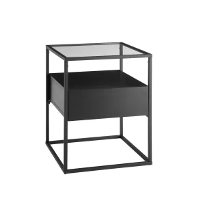 Trendstore Evora Beistelltisch mit Glastischplatte und Schubkasten